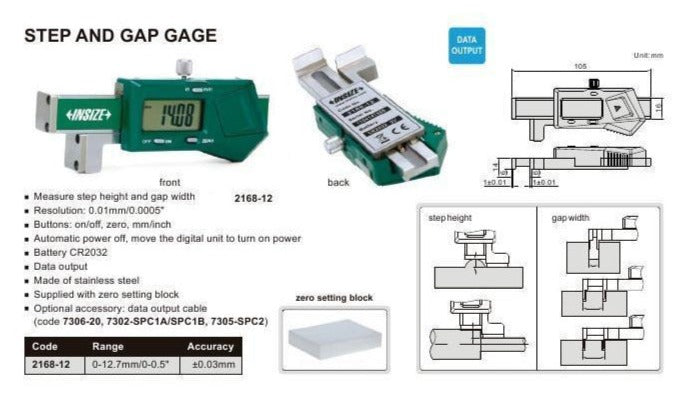 STEP & GAP GAUGE - INSIZE 2168-12 0-12.7mm / 0-0.5"