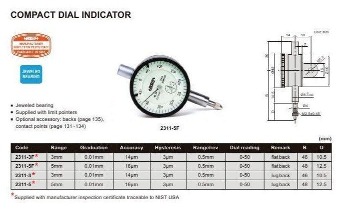 DIAL INDICATOR - INSIZE 2311-5 5mm