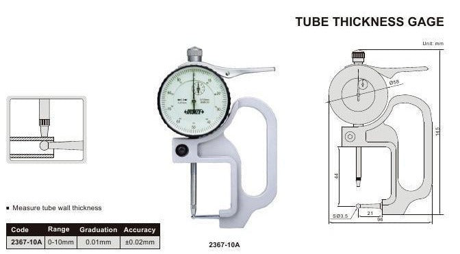 THICKNESS GAUGE | 0 - 10mm x 0.01mm | Tube Type | INSIZE 2367-10A
