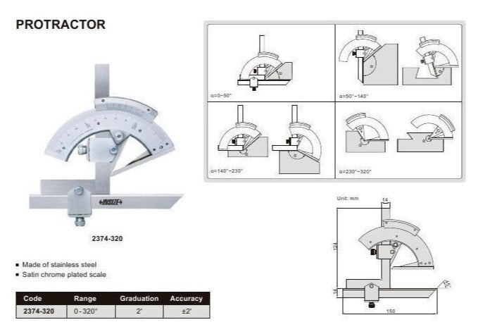 PROTRACTOR | 0 - 320 Degree | INSIZE 2374-320