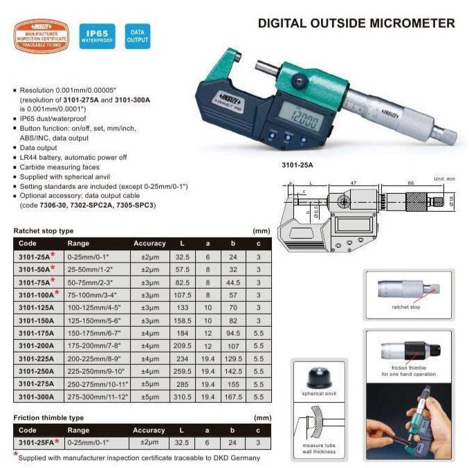 DIGITAL OUTSIDE MICROMETER - Insize 3101-100A 75-100mm / 3- 4"