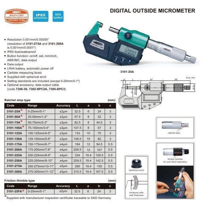 DIGITAL OUTSIDE MICROMETER - INSIZE 3108-100A 75-100mm / 3"-4"