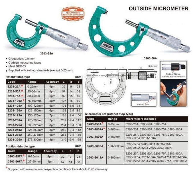 OUTSIDE MICROMETER - Insize 3203-275A 250-275mm