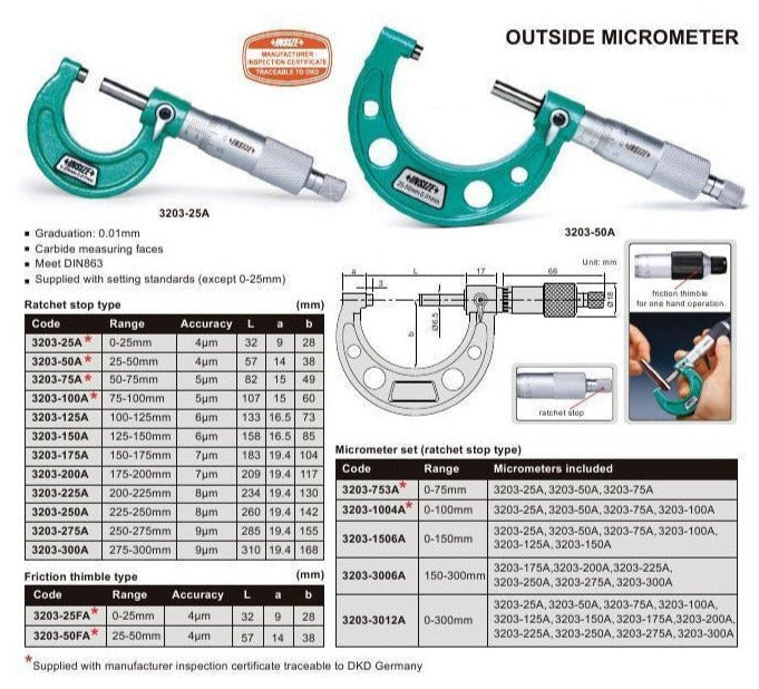 OUTSIDE MICROMETER - Insize 3203-7A 6-7"