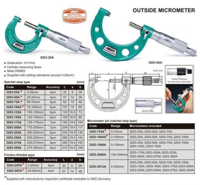 OUTSIDE MICROMETER - Insize 3203-8A 7-8"