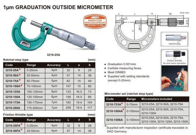 OUTSIDE MICROMETER - Insize 3210-25A 0-25mm