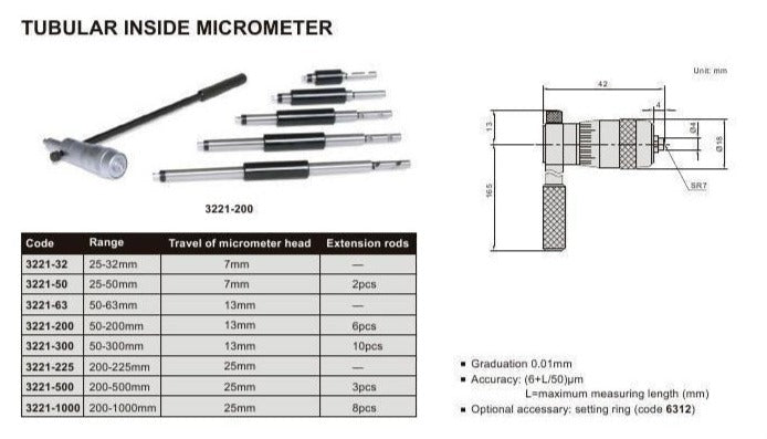 TUBULAR MICROMETER - Insize 3221-12 2-12"