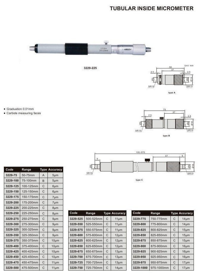 TUBULAR INSIDE MICROMETER - INSIZE 3229-12 11-12"