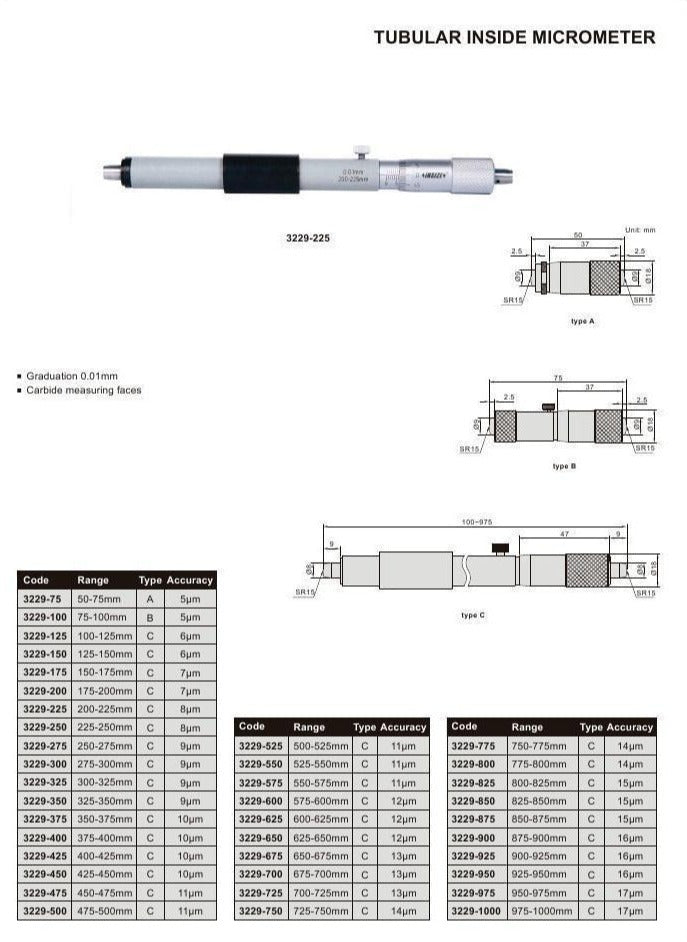 TUBULAR INSIDE MICROMETER - Insize 3229-275 250-275mm
