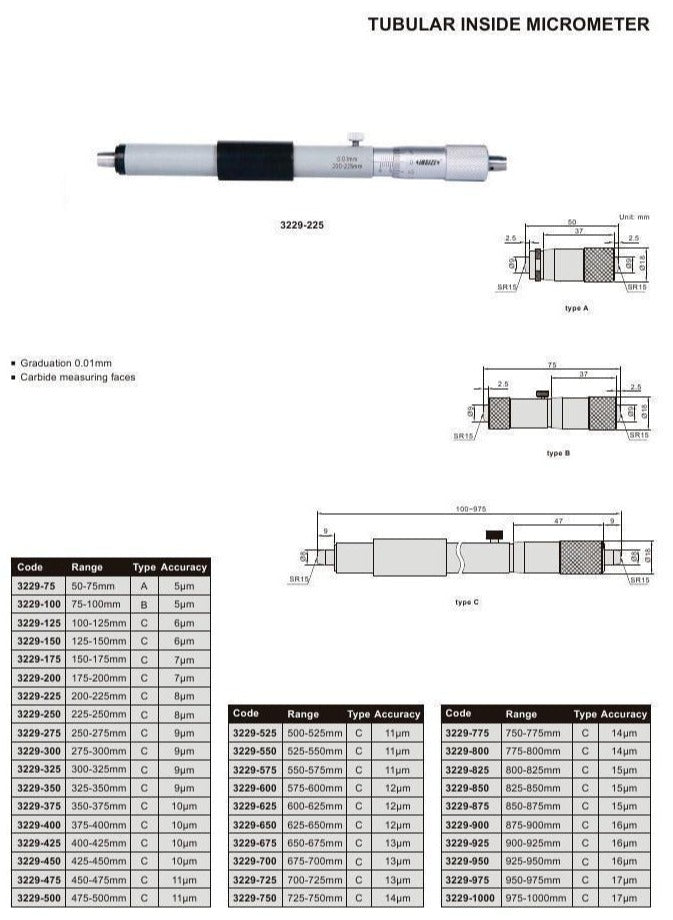 TUBULAR INSIDE MICROMETER - INSIZE 3229-4 3-4"