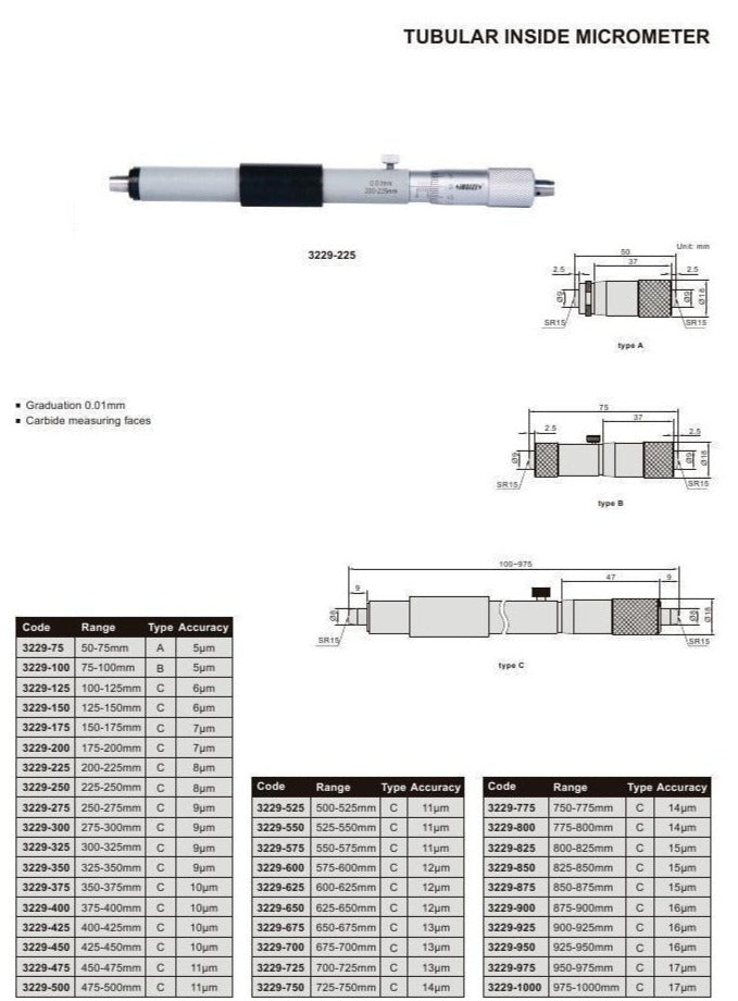 TUBULAR INSIDE MICROMETER - INSIZE 3229-5 4-5"