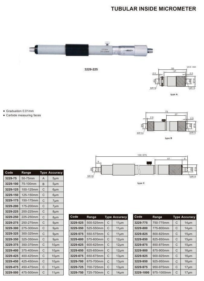 TUBULAR INSIDE MICROMETER - INSIZE 3229-6 5-6"