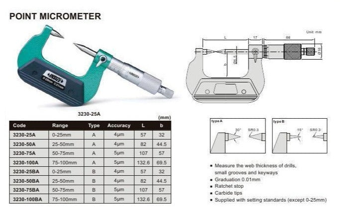 POINT MICROMETER - INSIZE 3230-1 0-1"