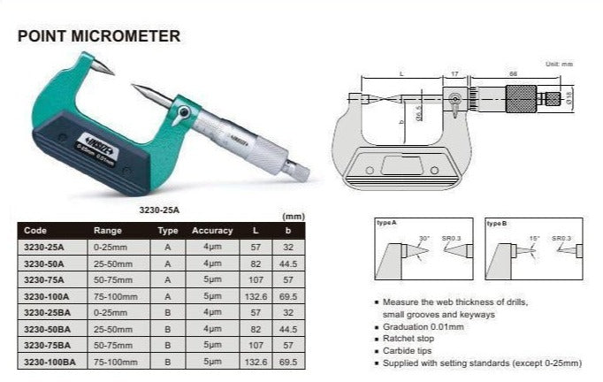 POINT MICROMETER - INSIZE 3230-25BA 0-25mm