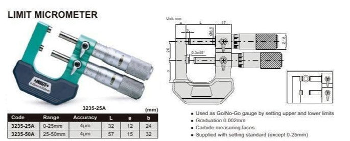 LIMIT MICROMETER - INSIZE 3235-1 0-1"