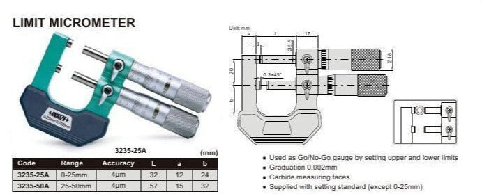 LIMIT MICROMETER - INSIZE 3235-25A 0-25mm