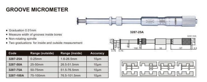 GROOVE MICROMETER - INSIZE 3287-50A 25-50mm