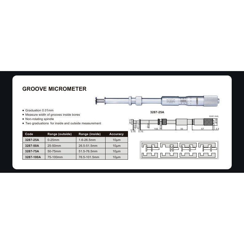 GROOVE MICROMETER - INSIZE 3287-50A 25-50mm