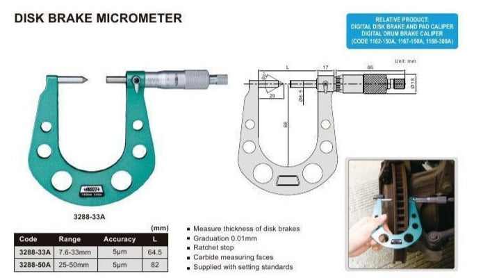 DISC BRAKE MICROMETER - INSIZE 3288-50A 25-50mm