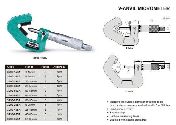 V SHAPE ANVIL MICROMETER - INSIZE 3290-353A 20-35mm