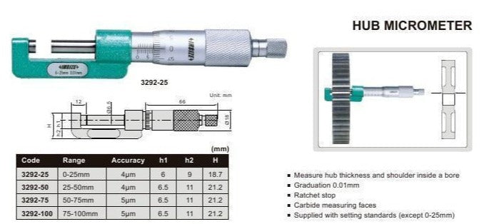 HUB MICROMETER - INSIZE 3292-75 50-75mm