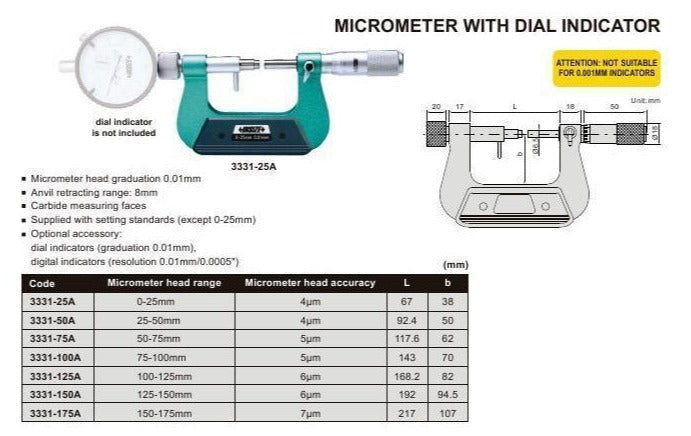 INDICATING MICROMETER - INSIZE 3331-50A 25-50mm