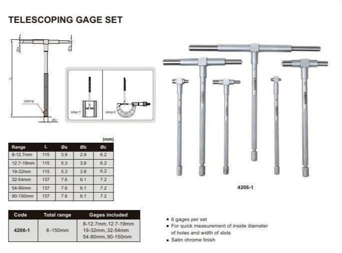 TELESCOPING GAUGE SET | 8 - 150mm | INSIZE 4206-1