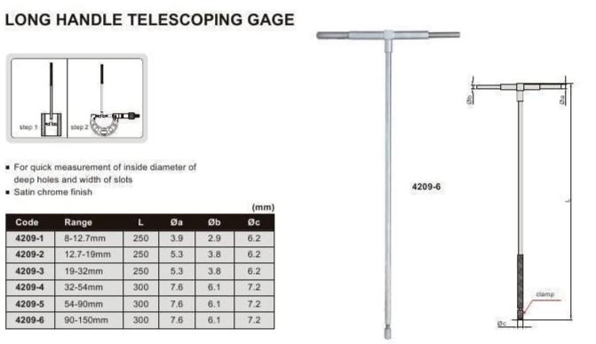 LONG HANDLE TELESCOPIC GAUGE - INSIZE 4209-3 19-32mm