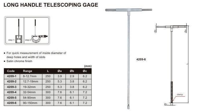 LONG HANDLE TELESCOPIC GAUGE | 54 - 90mm | INSIZE 4209-5