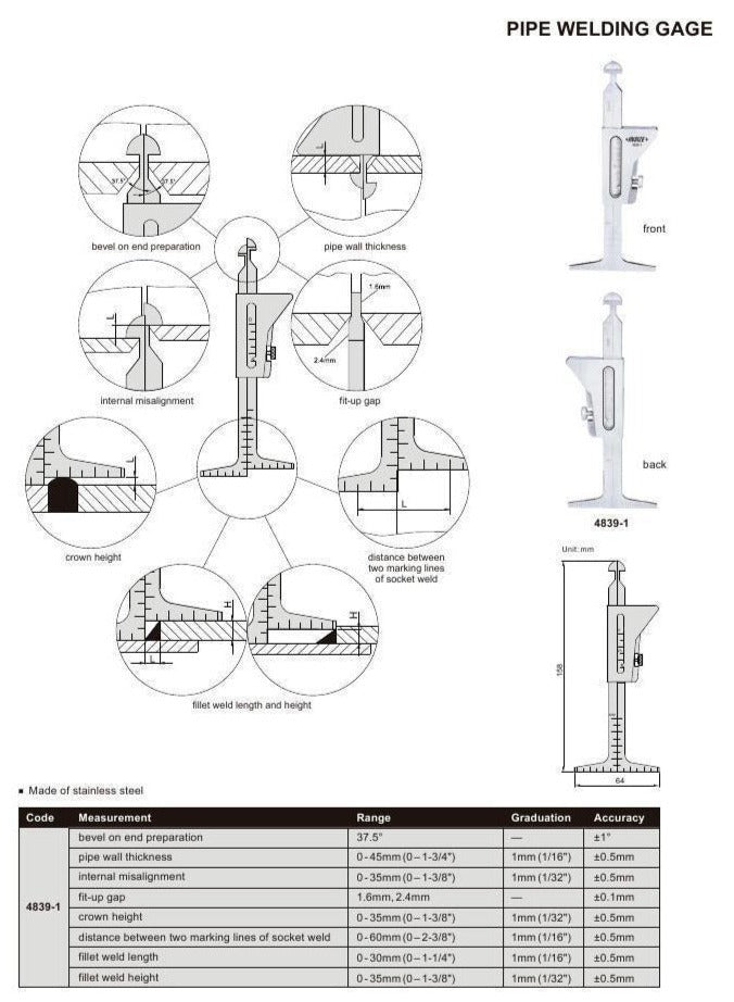 PIPE WELDING GAUGE - INSIZE 4839-1