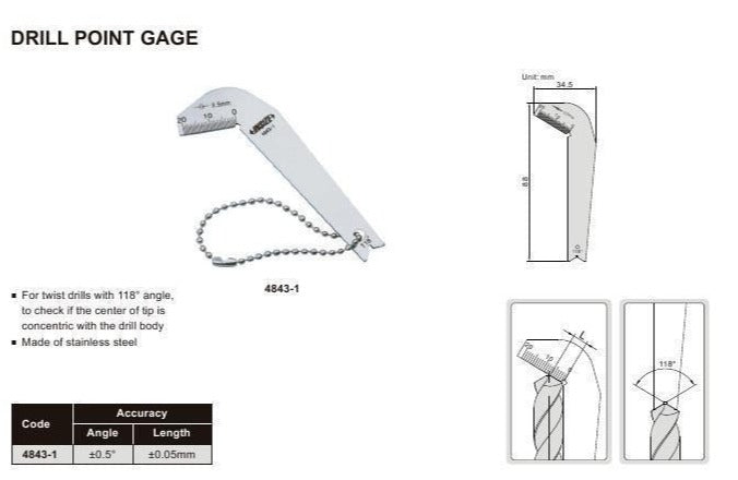 DRILL POINT GAUGE | INSIZE 4843-1