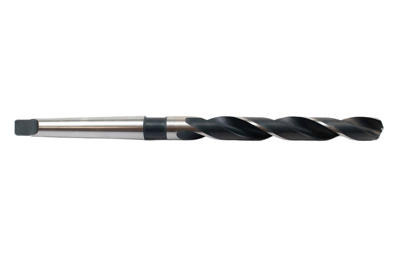 Side view of a 12mm HEPYC Morse taper drill emphasizing the smooth finish and precision ground flutes.