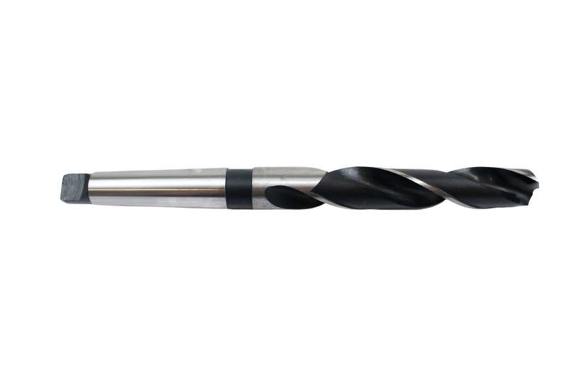 Side view of a 25mm HEPYC Morse taper drill emphasizing the smooth finish and precision ground flutes.
