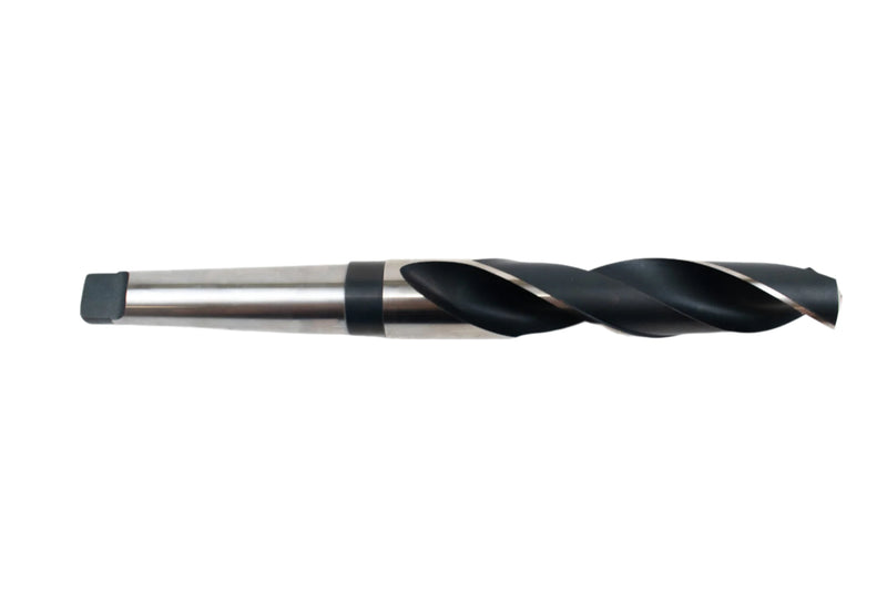 Side view of a 36mm HEPYC Morse taper drill emphasizing the smooth finish and precision ground flutes.