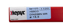 Close-up of the sticker on the packaging of the 15.5mm HEPYC reduced shank cobalt drill, showcasing product details, specifications, and branding.