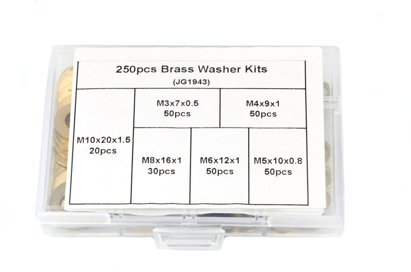 250 Pcs Meson Pad Copper/Metal/Brass Flat Washer Gasket Ring Kit