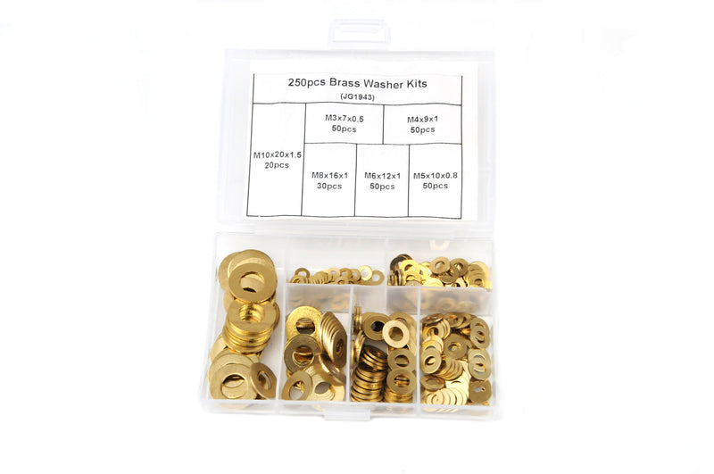 250 Pcs Meson Pad Copper/Metal/Brass Flat Washer Gasket Ring Kit