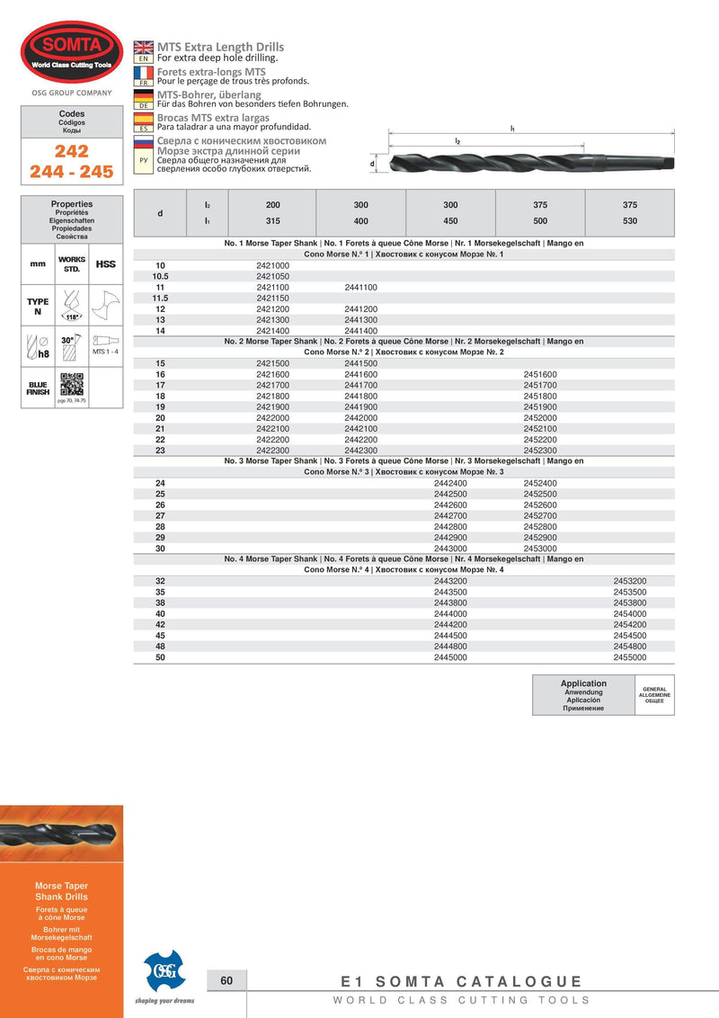 Wallers Industrial Hardware  SOMTA - 10.5MM  HSS Extra Length MTS NO.1 (BLU, 315MM OAL, 200MM FL)