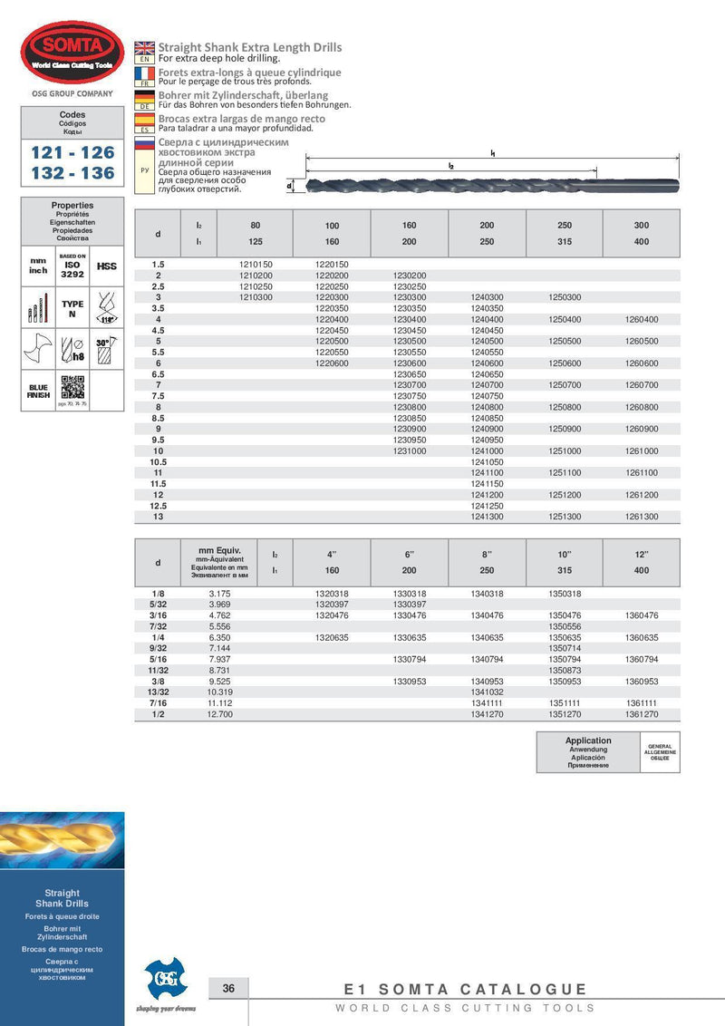 Wallers Industrial Hardware  SOMTA - HSS Extra Length Straight Shank Drill 3/8" (BLU, 400mm OAL)