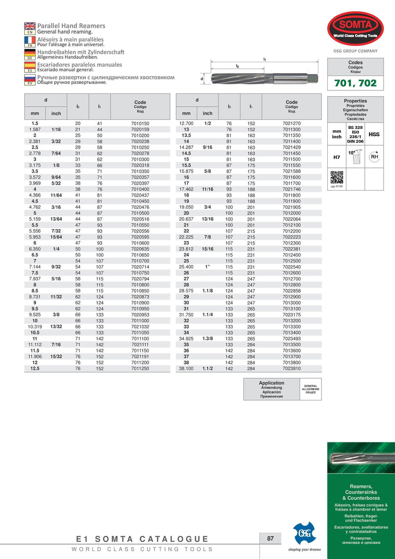 Wallers Industrial Hardware  SOMTA - HSS PARELLEL HAND REAMER 11MM