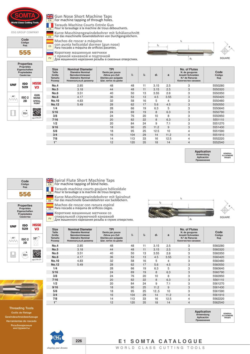 Wallers Industrial Hardware  SOMTA - HSSE-V GUN NOSE TAP UNF 5/16" (STANDARD)